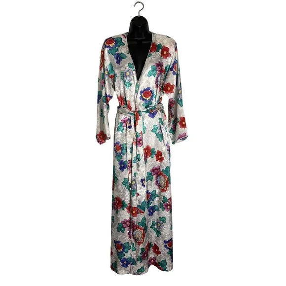 Mary McFadden For Neiman Marcus Vintage Floral Kimono Robe and Night Gown Set - Picture 13 of 16